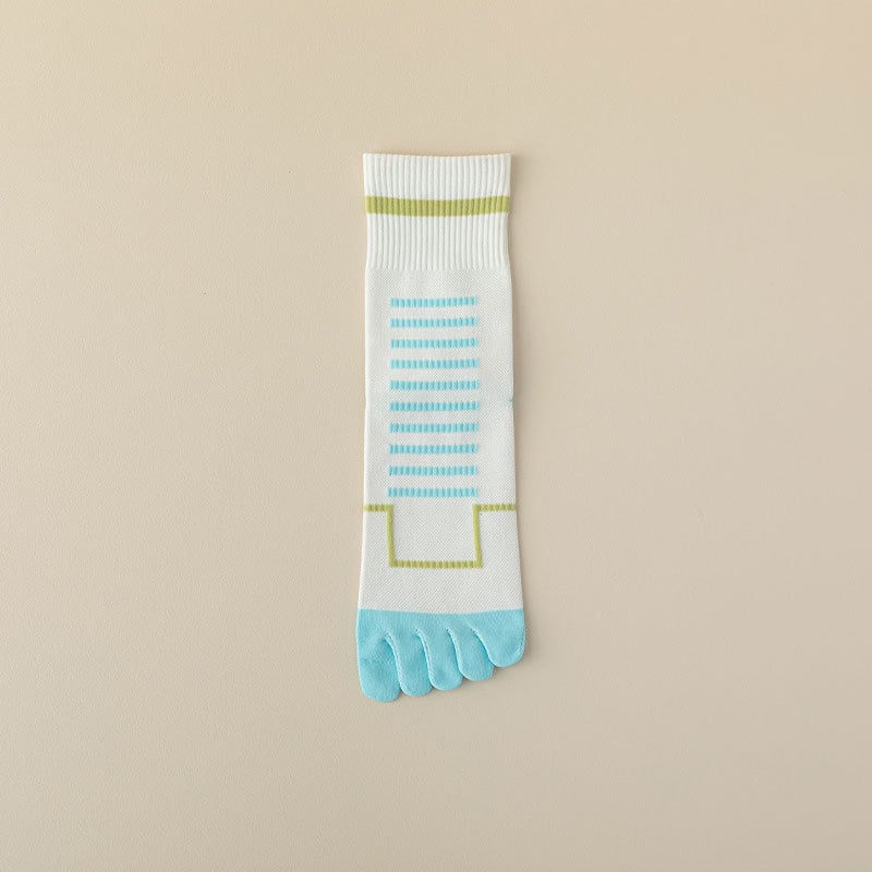 Жени петопръстни памучни чорапи за есенно-зимния сезон, антибактериални, дезодориращи и пот абсорбиращи, средно дълги спортни чорапи.