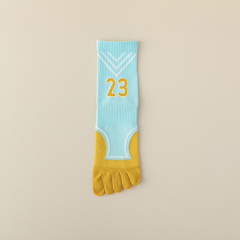 Жени петопръстни памучни чорапи за есенно-зимния сезон, антибактериални, дезодориращи и пот абсорбиращи, средно дълги спортни чорапи.