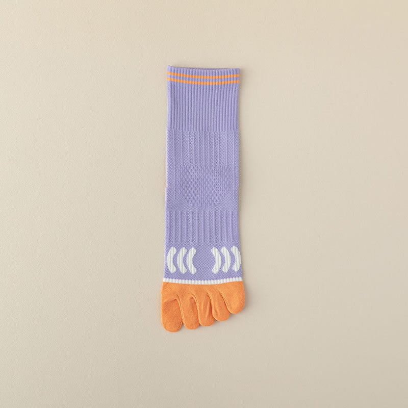 Жени петопръстни памучни чорапи за есенно-зимния сезон, антибактериални, дезодориращи и пот абсорбиращи, средно дълги спортни чорапи.