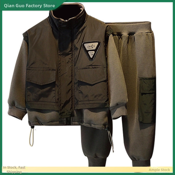 Fiúknak szóló két darabos corduroy szett nyusziszőrrel, hosszú ujjú felső és rövidnadrág, őszi stílus, 2025 tavaszi bevezetés, 0–1 éves korosztály