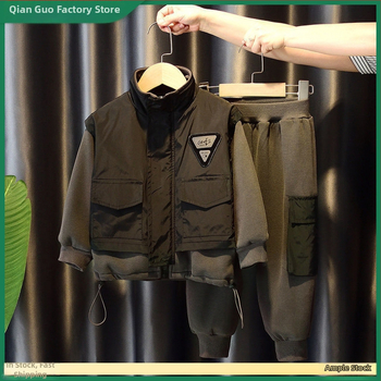 Fiúknak szóló két darabos corduroy szett nyusziszőrrel, hosszú ujjú felső és rövidnadrág, őszi stílus, 2025 tavaszi bevezetés, 0–1 éves korosztály