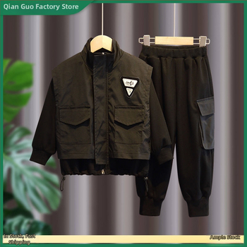 Fiúknak szóló két darabos corduroy szett nyusziszőrrel, hosszú ujjú felső és rövidnadrág, őszi stílus, 2025 tavaszi bevezetés, 0–1 éves korosztály