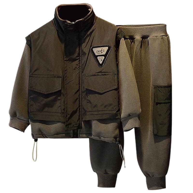 Fiúknak szóló két darabos corduroy szett nyusziszőrrel, hosszú ujjú felső és rövidnadrág, őszi stílus, 2025 tavaszi bevezetés, 0–1 éves korosztály