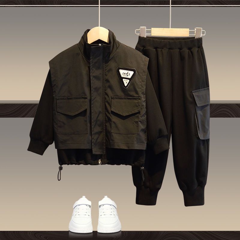 Fiúknak szóló két darabos corduroy szett nyusziszőrrel, hosszú ujjú felső és rövidnadrág, őszi stílus, 2025 tavaszi bevezetés, 0–1 éves korosztály