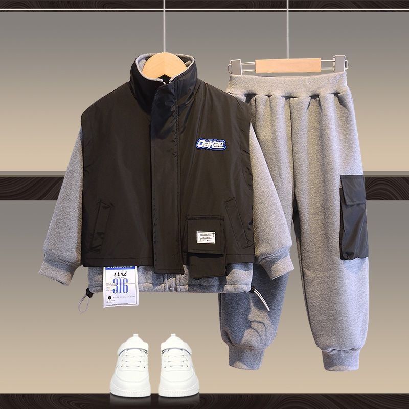 Fiúknak szóló két darabos corduroy szett nyusziszőrrel, hosszú ujjú felső és rövidnadrág, őszi stílus, 2025 tavaszi bevezetés, 0–1 éves korosztály