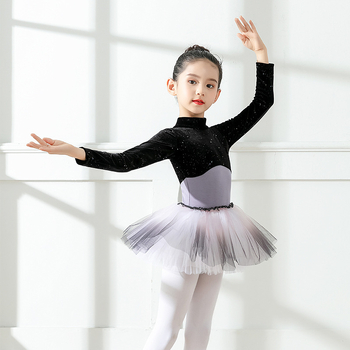 Lányoknak készült hosszú ujjú táncgyakorló felső magas gallérral, balett és kínai táncokhoz, 95% pamut