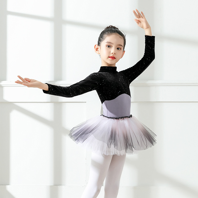 Lányoknak készült hosszú ujjú táncgyakorló felső magas gallérral, balett és kínai táncokhoz, 95% pamut