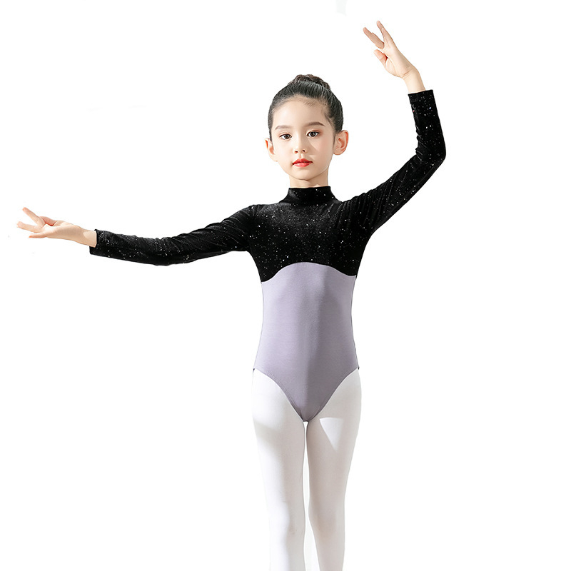 Lányoknak készült hosszú ujjú táncgyakorló felső magas gallérral, balett és kínai táncokhoz, 95% pamut