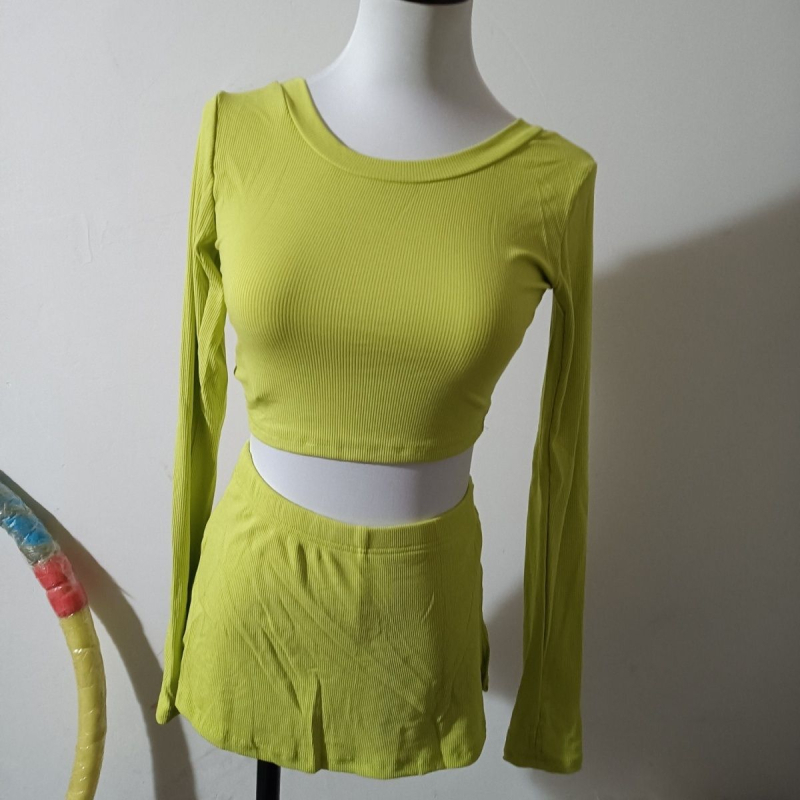 Балетно облекло за възрастни жени — къс трикотажен топ с дълъг ръкав, тричленен комплект за танцово трениране, пролет/есен; стил китайски литературно ретро, PVC ≤ 30%