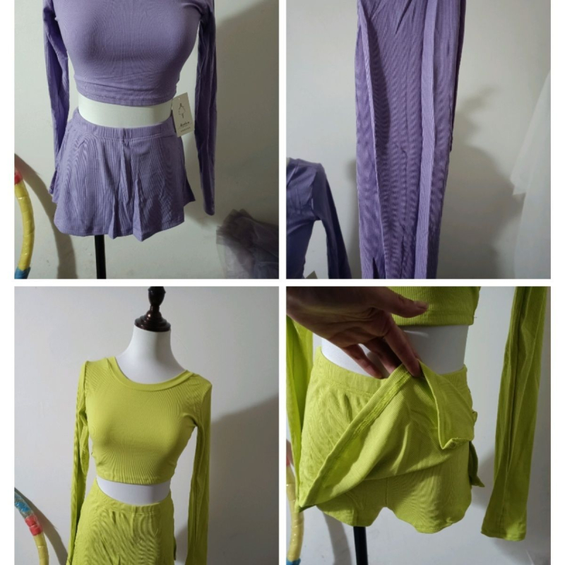 Балетно облекло за възрастни жени — къс трикотажен топ с дълъг ръкав, тричленен комплект за танцово трениране, пролет/есен; стил китайски литературно ретро, PVC ≤ 30%