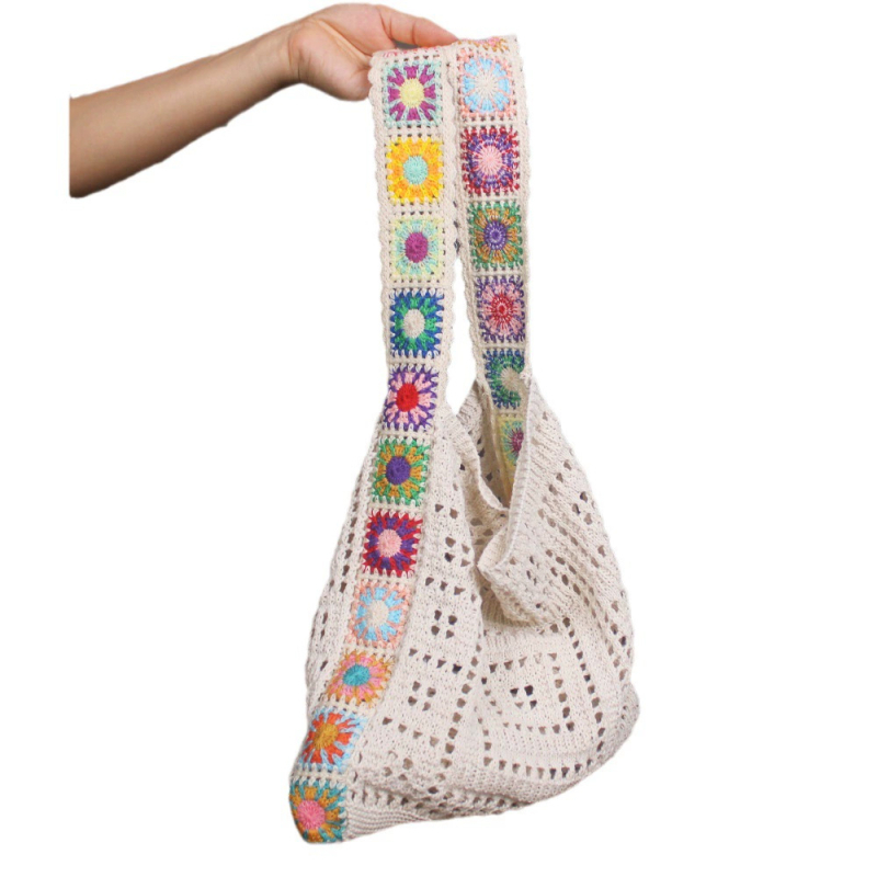 Ženska pletene crossbody torba, poliester, verticalni kvadratni oblik, otvoreni vanjski džep, džep za telefon, jednostruki remen, Xuejie ru ge