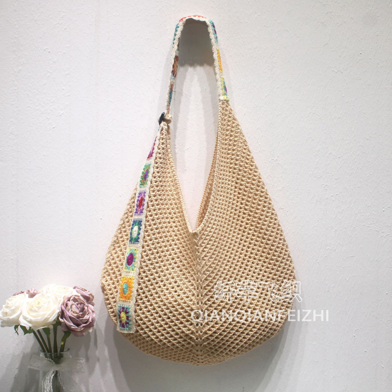 Ženska pletene crossbody torba, poliester, verticalni kvadratni oblik, otvoreni vanjski džep, džep za telefon, jednostruki remen, Xuejie ru ge