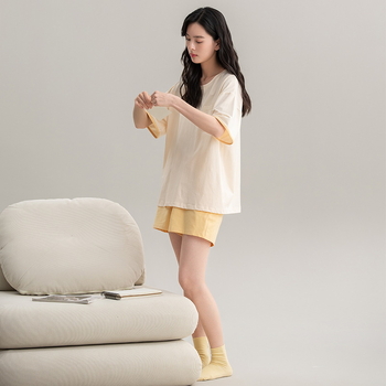 Ljetni set ženskih pidžama od 100% pamuka, antibakterijski, okrugli izrez, rukav 3/4, kratke hlače