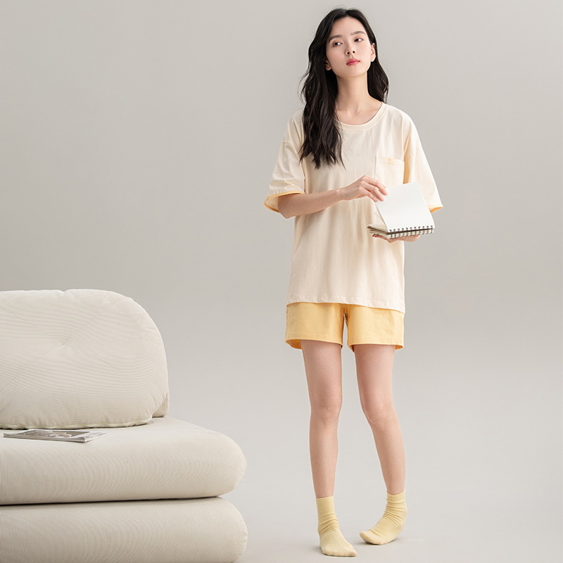 Ljetni set ženskih pidžama od 100% pamuka, antibakterijski, okrugli izrez, rukav 3/4, kratke hlače