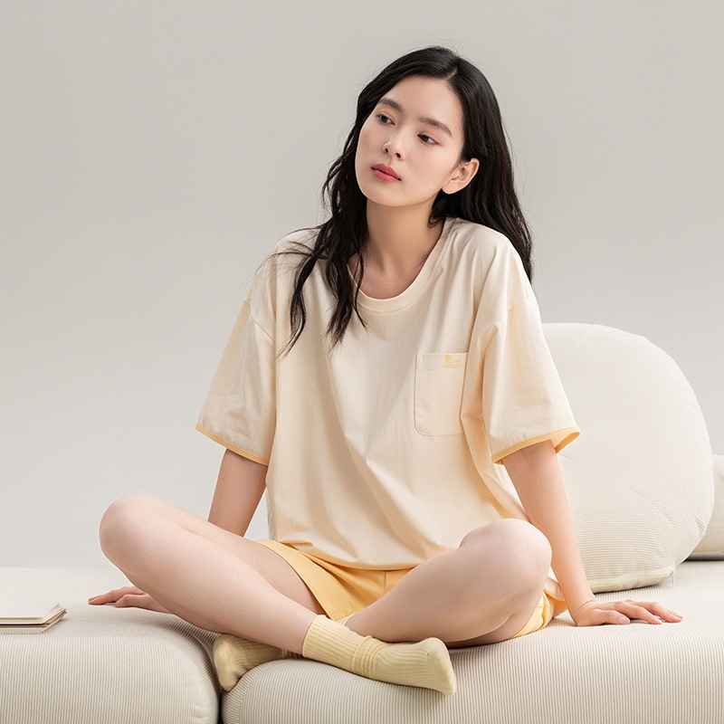 Ljetni set ženskih pidžama od 100% pamuka, antibakterijski, okrugli izrez, rukav 3/4, kratke hlače