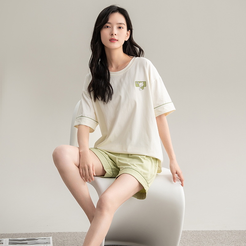 Ljetni set ženskih pidžama od 100% pamuka, antibakterijski, okrugli izrez, rukav 3/4, kratke hlače