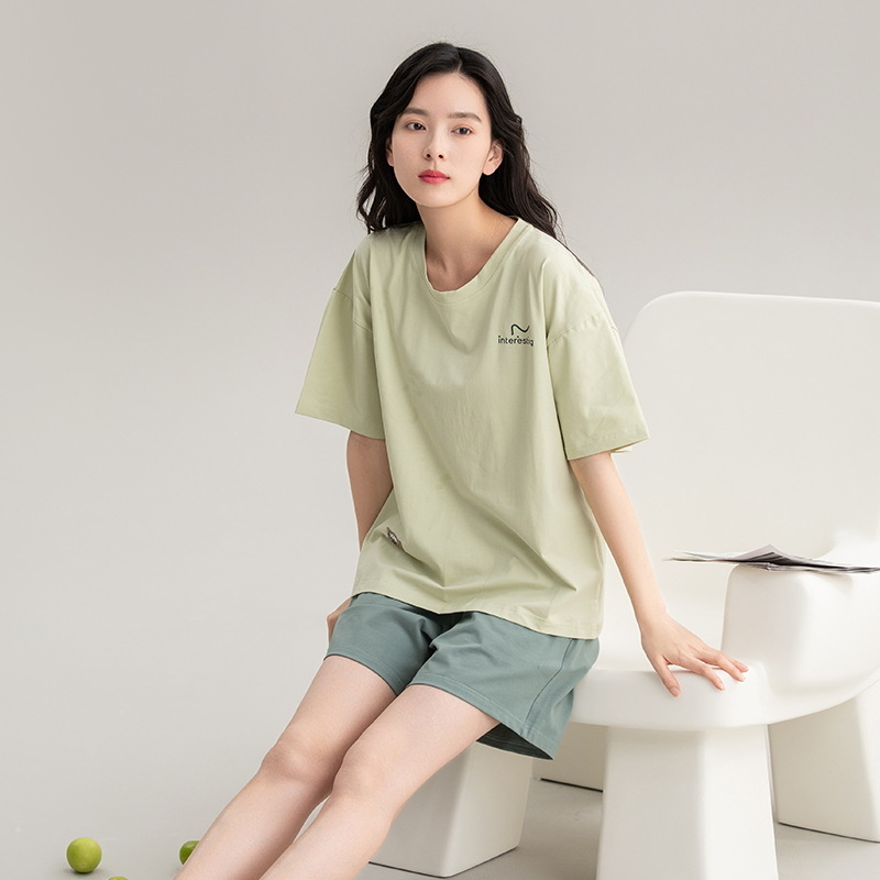 Ljetni set ženskih pidžama od 100% pamuka, antibakterijski, okrugli izrez, rukav 3/4, kratke hlače