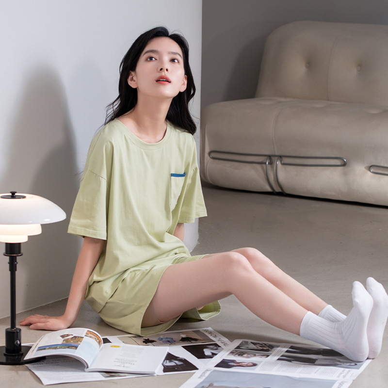 Ljetni set ženskih pidžama od 100% pamuka, antibakterijski, okrugli izrez, rukav 3/4, kratke hlače