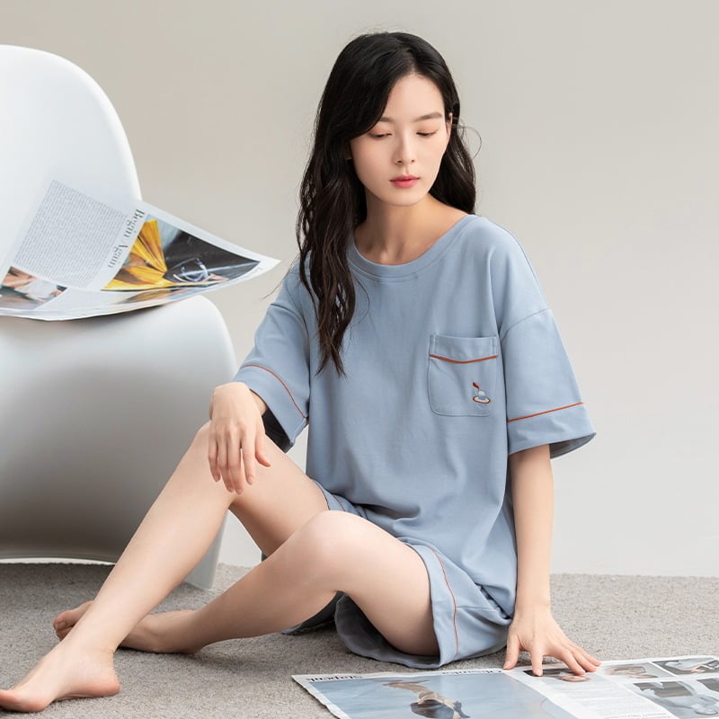 Ljetni set ženskih pidžama od 100% pamuka, antibakterijski, okrugli izrez, rukav 3/4, kratke hlače