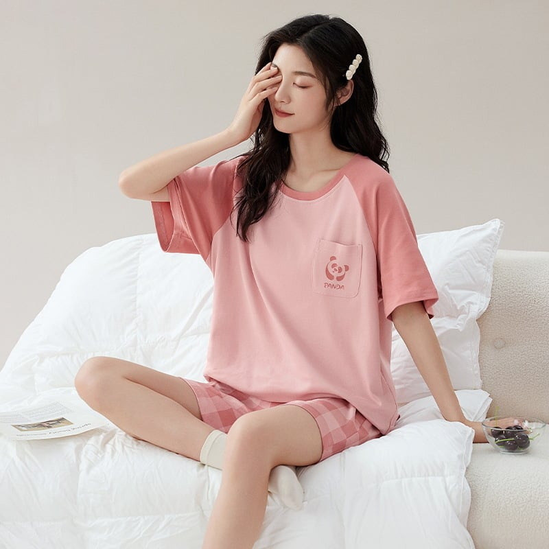 Ljetni set ženskih pidžama od 100% pamuka, antibakterijski, okrugli izrez, rukav 3/4, kratke hlače