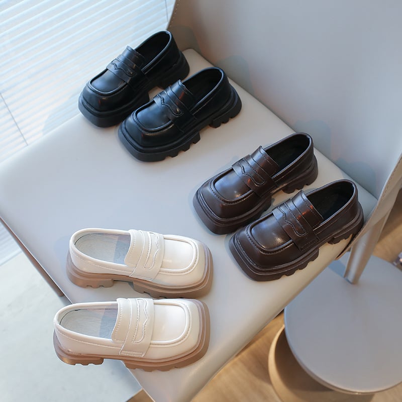 Dječje kožne cipele – princes stil, slip-on, PU gornji dio, plastični potplat, niski vrh