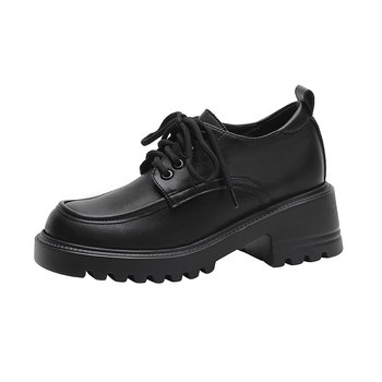 Ženske loafers s debelim đonom za povećanje visine, kvadratni vrh, unutarnje podizanje pete, vezanje, stil fakulteta, PU potplat