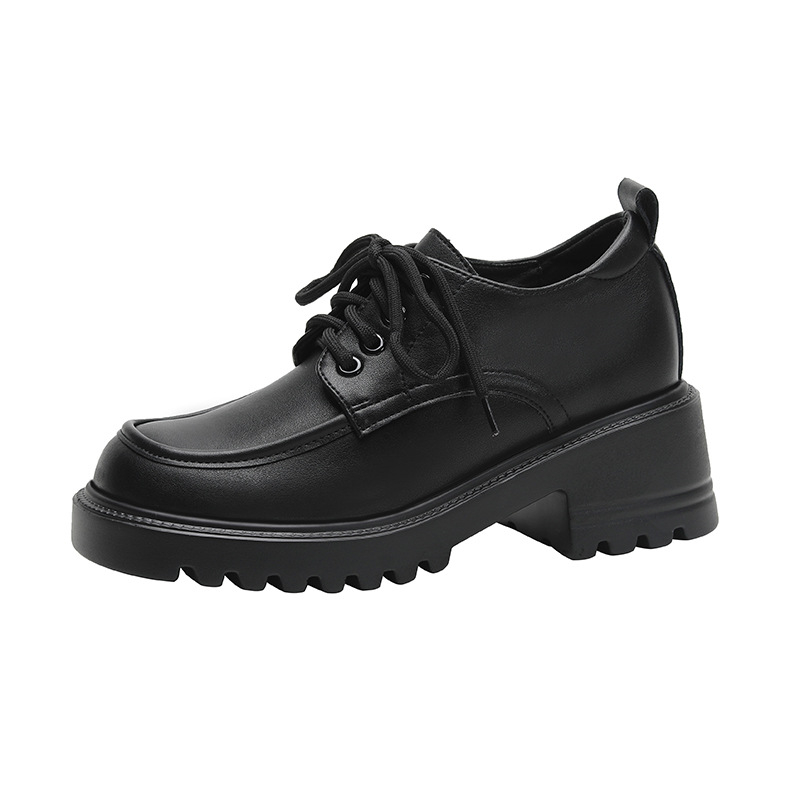 Ženske loafers s debelim đonom za povećanje visine, kvadratni vrh, unutarnje podizanje pete, vezanje, stil fakulteta, PU potplat