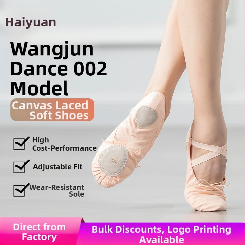 Μπαλέτικά παπούτσια με κορδόνια για χορό, πάνω μέρος από καμβά, δερμάτινη σόλα, αναπνέουν και ελαφριά, για παιδιά