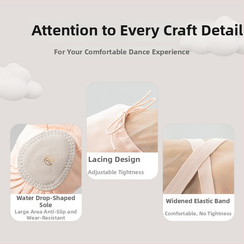 Šnurovacie baletné topánky pre deti, vrchný materiál z plátna, podrážka z kože, priedušné a ľahké