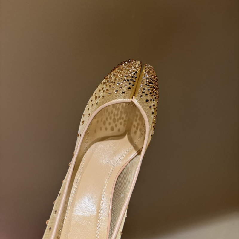 Ženske mrežaste visoke potpetice s rhinestones, unutrašnjost od ovčje kože, okrugli vrh, visina potpetice iznad 8 cm