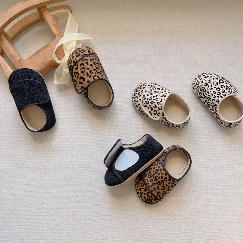 Dječje cipele s Korejskim stilom, Velcro zatvarač, protuklizna potplata, leopard uzorak, mekana potplata (Sezone: zima, proljeće, jesen)
