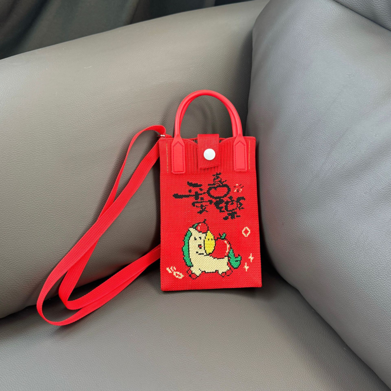 Crossbody taška na telefón, pletená, polyester, štýl literárno-čínskeho, vertikálny štvorcový tvar, otvorené horné otvorenie