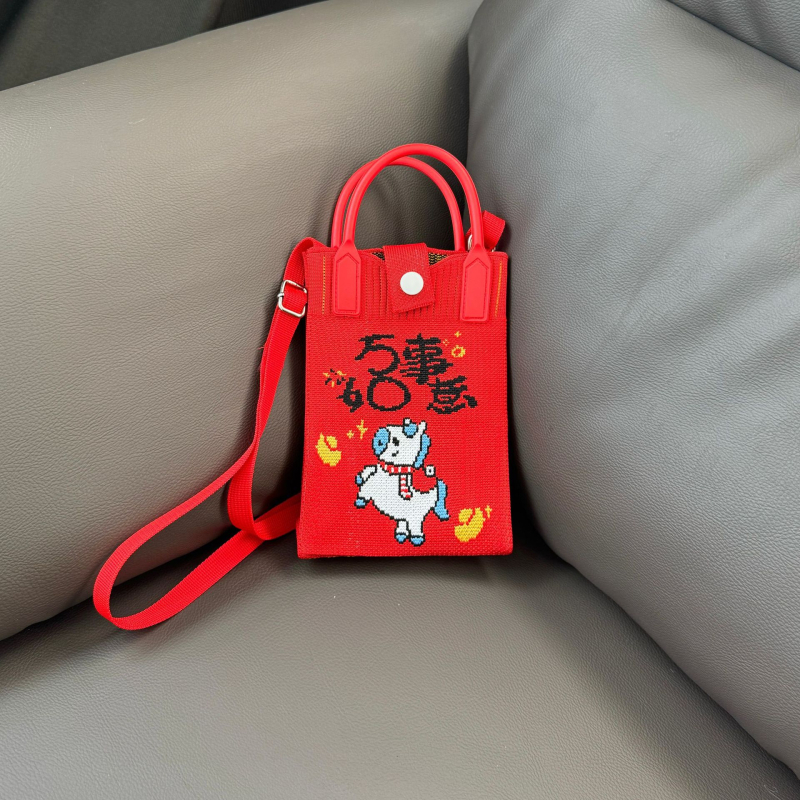 Crossbody taška na telefón, pletená, polyester, štýl literárno-čínskeho, vertikálny štvorcový tvar, otvorené horné otvorenie