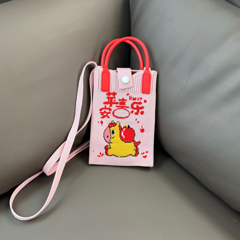 Crossbody taška na telefón, pletená, polyester, štýl literárno-čínskeho, vertikálny štvorcový tvar, otvorené horné otvorenie