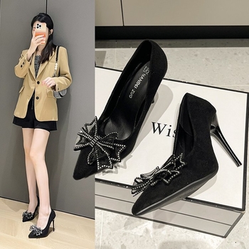 Γαλλικού στυλ γυναικείες γόβες με μυτερό δάχτυλο, σουέντ, στιλέτο τακούνι 6–8 εκ, χαμηλός επάνω μέρος