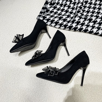 Γαλλικού στυλ γυναικείες γόβες με μυτερό δάχτυλο, σουέντ, στιλέτο τακούνι 6–8 εκ, χαμηλός επάνω μέρος