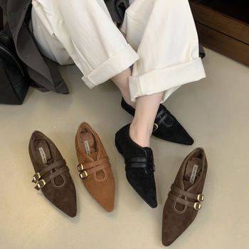 Ploške cipele u korejskom stilu s gornjim dijelom od velura, unutarnja podstava od umjetnog pliša, šiljat vrh