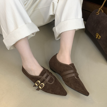 Ploške cipele u korejskom stilu s gornjim dijelom od velura, unutarnja podstava od umjetnog pliša, šiljat vrh