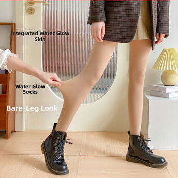 Καλσόν από νάιλον με ψηλή μέση, fleece επένδυση για τον χειμώνα, σε ένα κομμάτι, γυαλιστερή υφή, ανύψωση γλουτών και σύσφιξη κοιλιάς