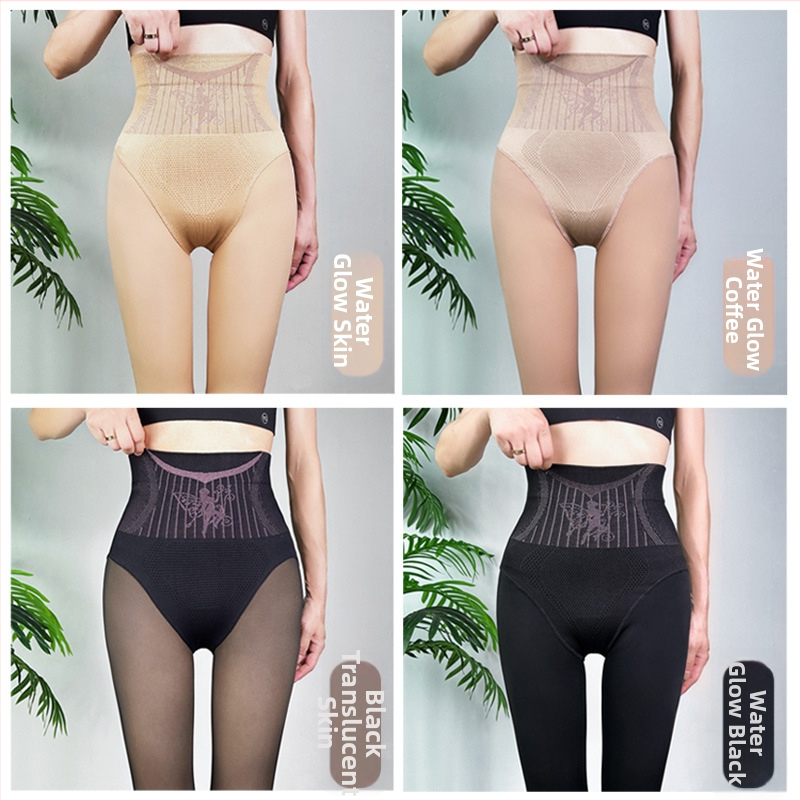 Καλσόν από νάιλον με ψηλή μέση, fleece επένδυση για τον χειμώνα, σε ένα κομμάτι, γυαλιστερή υφή, ανύψωση γλουτών και σύσφιξη κοιλιάς