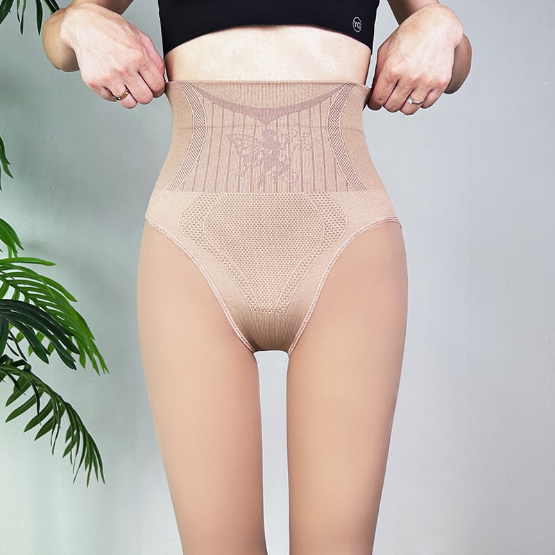 Καλσόν από νάιλον με ψηλή μέση, fleece επένδυση για τον χειμώνα, σε ένα κομμάτι, γυαλιστερή υφή, ανύψωση γλουτών και σύσφιξη κοιλιάς