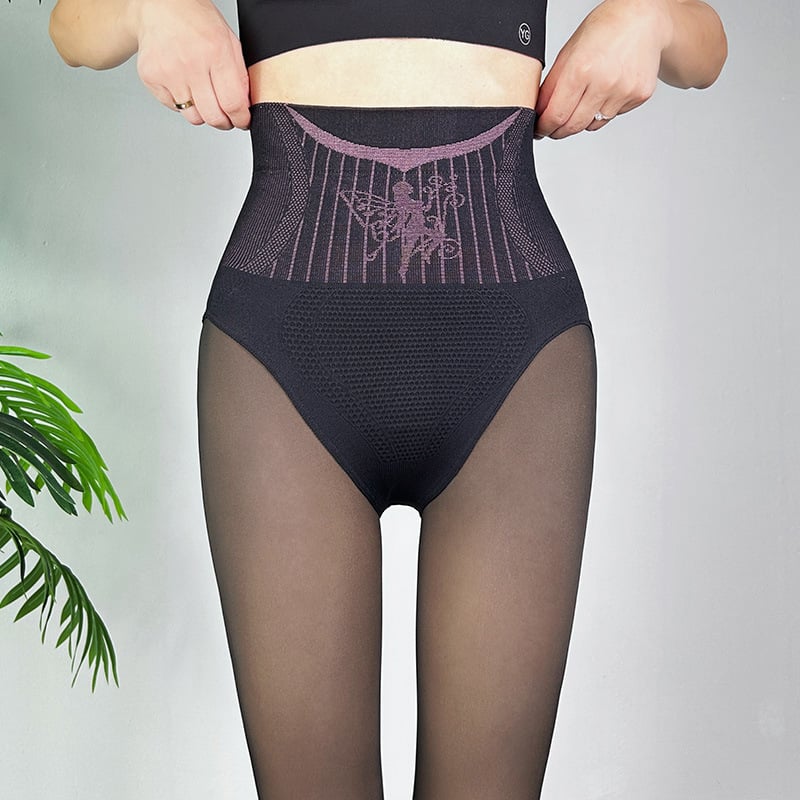 Καλσόν από νάιλον με ψηλή μέση, fleece επένδυση για τον χειμώνα, σε ένα κομμάτι, γυαλιστερή υφή, ανύψωση γλουτών και σύσφιξη κοιλιάς