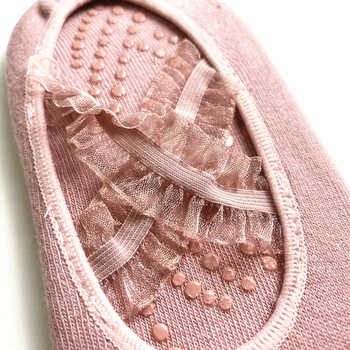 Женски чорапи за йога с дантелена презрамка, памучни, противохлъзгащи, балетен стил, къси