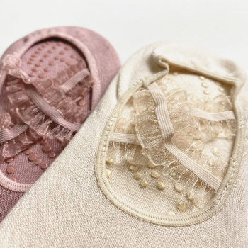 Женски чорапи за йога с дантелена презрамка, памучни, противохлъзгащи, балетен стил, къси