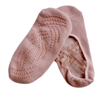 Женски чорапи за йога с дантелена презрамка, памучни, противохлъзгащи, балетен стил, къси