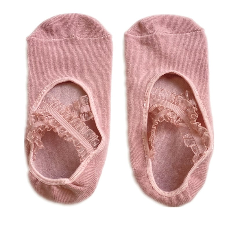 Женски чорапи за йога с дантелена презрамка, памучни, противохлъзгащи, балетен стил, къси