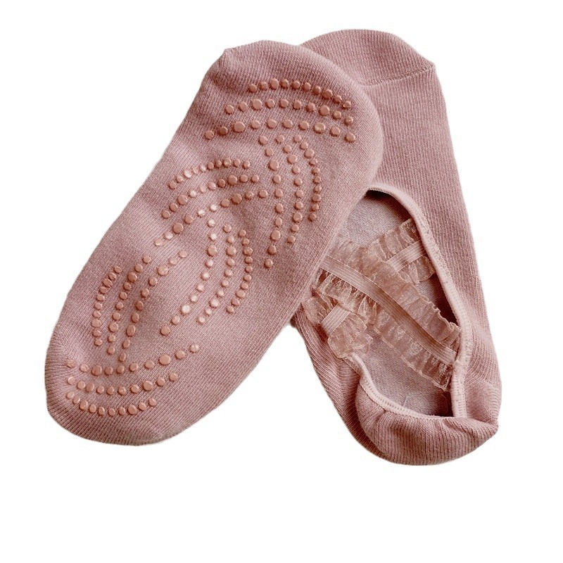Женски чорапи за йога с дантелена презрамка, памучни, противохлъзгащи, балетен стил, къси