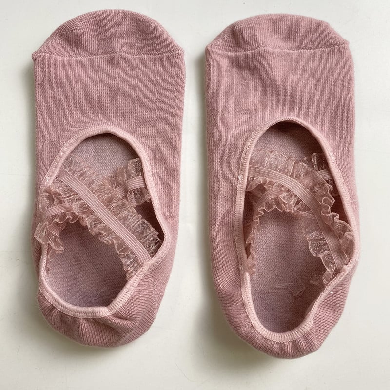 Женски чорапи за йога с дантелена презрамка, памучни, противохлъзгащи, балетен стил, къси