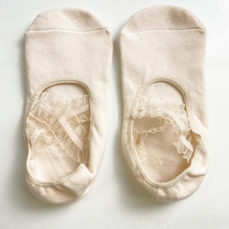 Женски чорапи за йога с дантелена презрамка, памучни, противохлъзгащи, балетен стил, къси