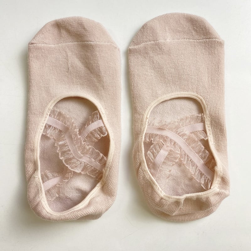 Женски чорапи за йога с дантелена презрамка, памучни, противохлъзгащи, балетен стил, къси